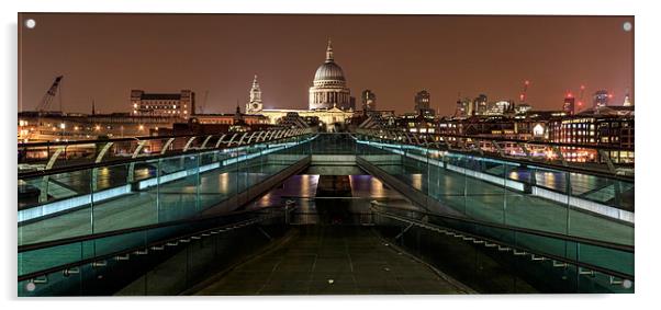 Millennium Bridge and St Pauls Cathedral at night  Acrylic by chris smith