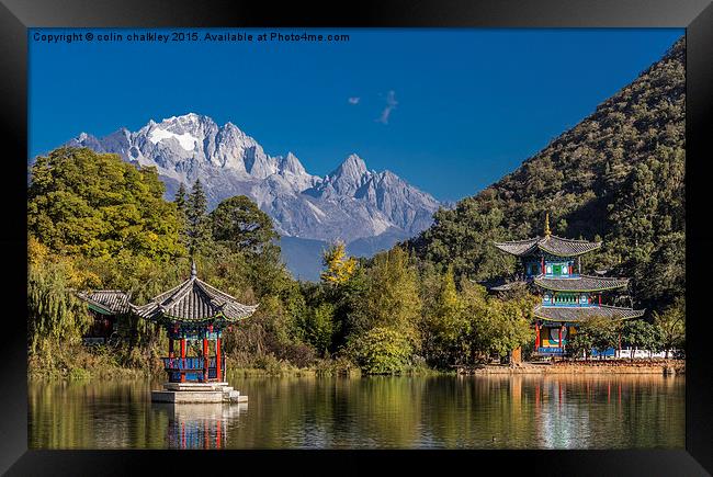 Black Dragon Lake Pagodas - Lijiang, China Framed Print by colin chalkley