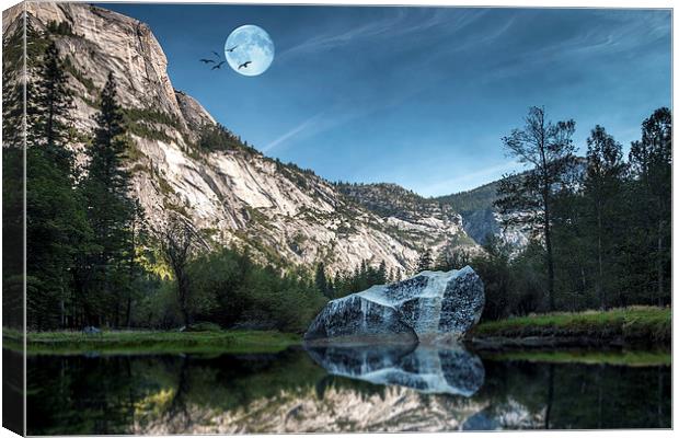 Mirror Lake and Moon Yosemite NP California Canvas Print by paul lewis