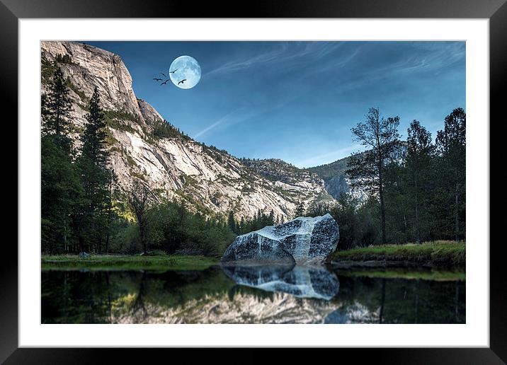 Mirror Lake and Moon Yosemite NP California Framed Mounted Print by paul lewis