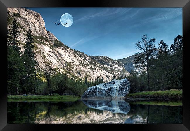 Mirror Lake and Moon Yosemite NP California Framed Print by paul lewis