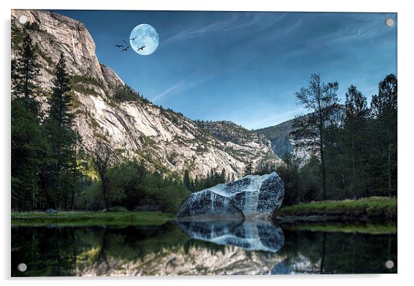 Mirror Lake and Moon Yosemite NP California Acrylic by paul lewis