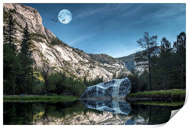 Mirror Lake and Moon Yosemite NP California Print by paul lewis