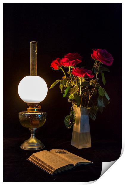 Reading by oil lamp Print by Brian Roscorla