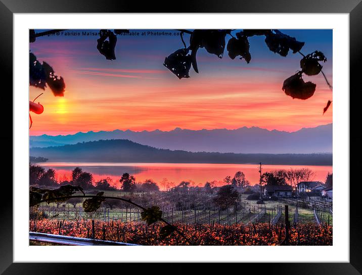  Red sunset over lake Viverone Framed Mounted Print by Fabrizio Malisan