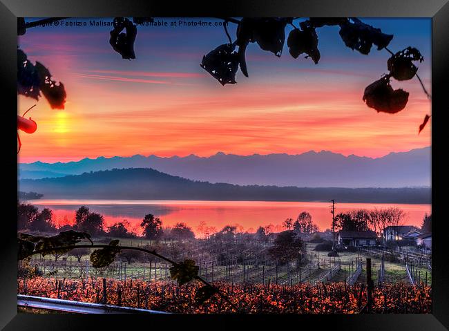  Red sunset over lake Viverone Framed Print by Fabrizio Malisan