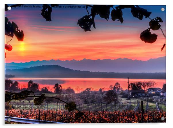  Red sunset over lake Viverone Acrylic by Fabrizio Malisan
