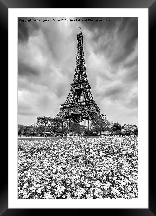 Stormy Eiffel Tower, Paris (black and white) Framed Mounted Print by Daugirdas Racys