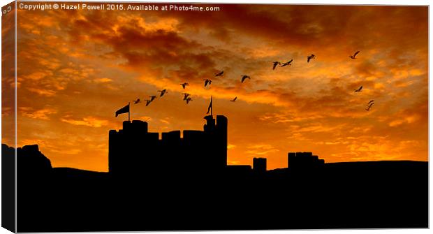  Caerphilly Castle sunset Canvas Print by Hazel Powell