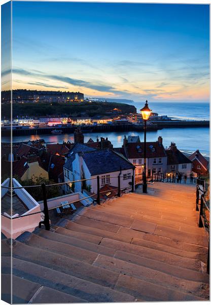 Sunset from the 199 steps whitby. Canvas Print by chris smith