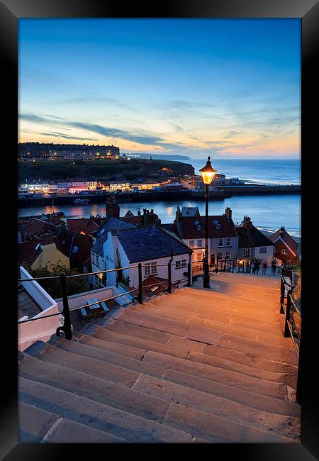 Sunset from the 199 steps whitby. Framed Print by chris smith