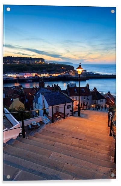 Sunset from the 199 steps whitby. Acrylic by chris smith