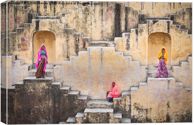  Rajasthan Step Well Clourful Ladies Canvas Print by Simon Garvey