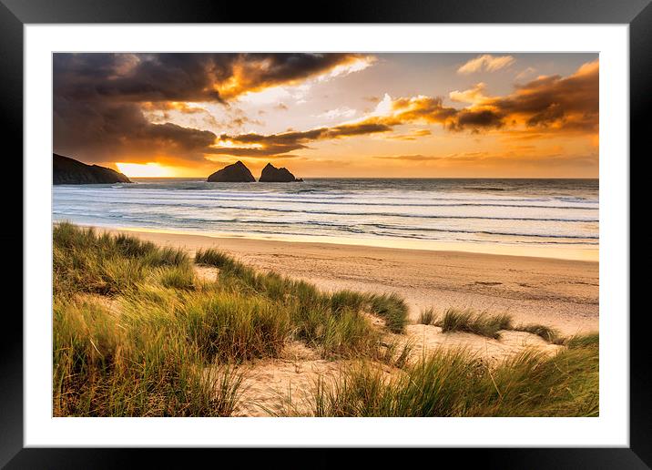 Holywell Bay Sunset Framed Mounted Print by chris smith