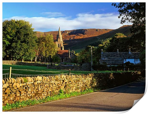 Holy Trinity Church Edale & Kinder Scout Print by Darren Galpin