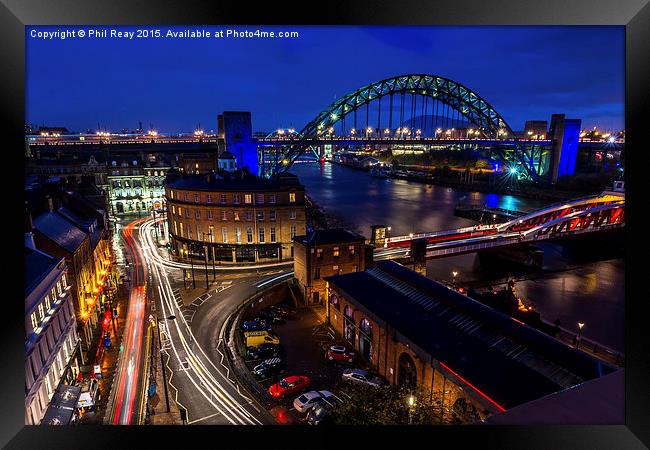  Light trails on Newcastle Quayside Framed Print by Phil Reay