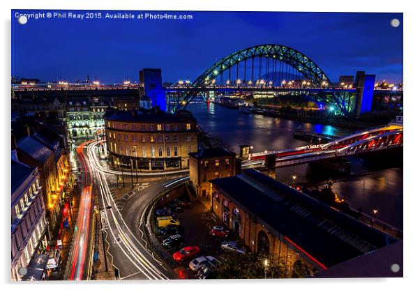  Light trails on Newcastle Quayside Acrylic by Phil Reay