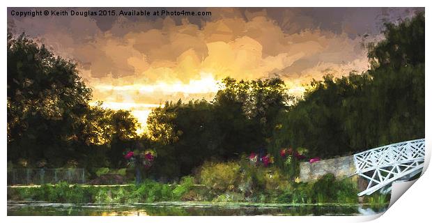  A glimpse of the bridge at sunset Print by Keith Douglas