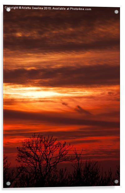 Calming red sunset sky Acrylic by Arletta Cwalina