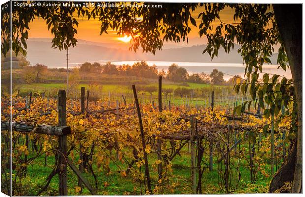 Evening comes over the lake and vineyards Canvas Print by Fabrizio Malisan