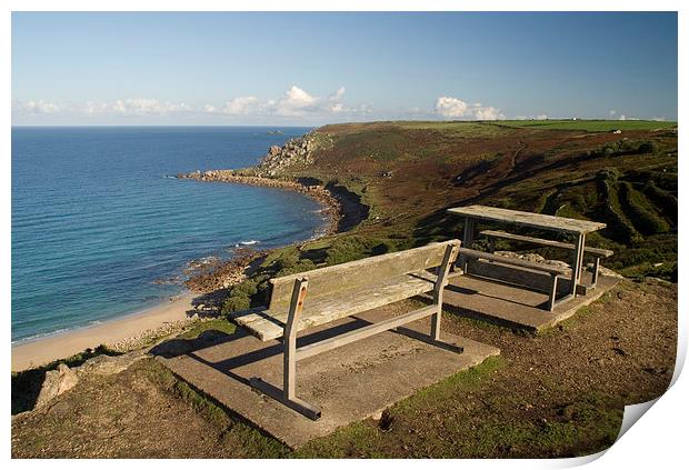 A sunny day at Whitesand Bay, Sennen, Cornwall Print by Simon Armstrong