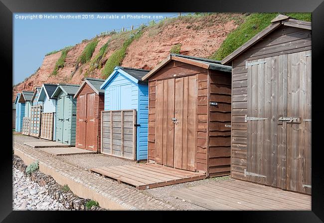 Budleigh Salterton Beach Huts i Framed Print by Helen Northcott