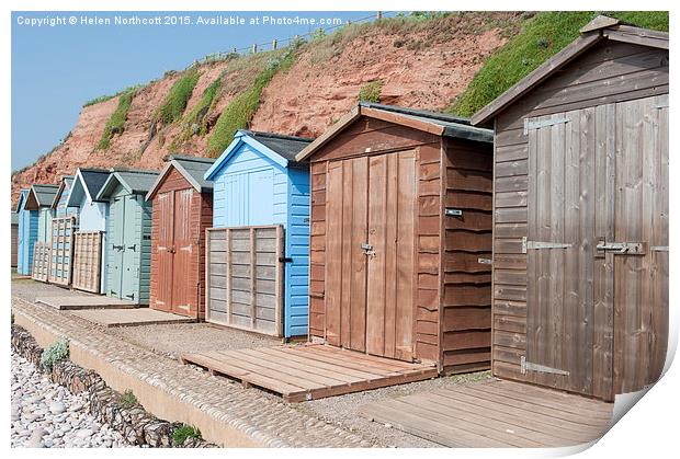 Budleigh Salterton Beach Huts i Print by Helen Northcott