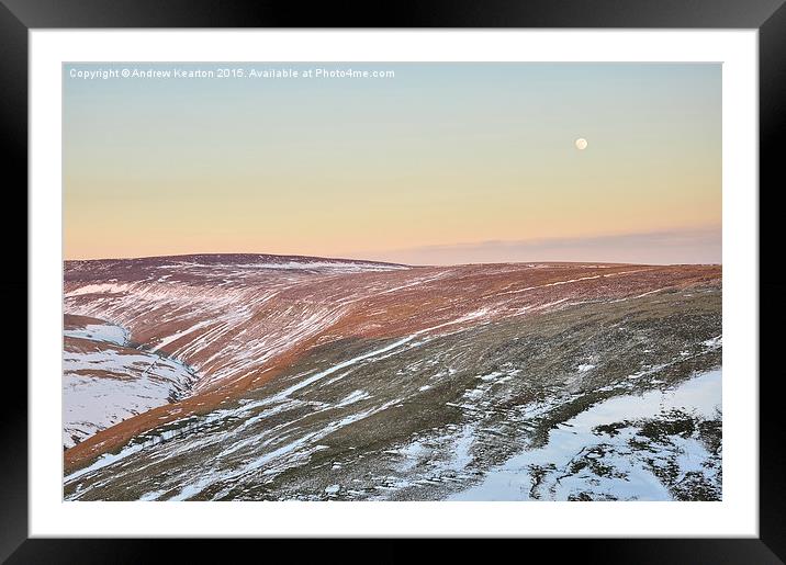  Moon rising above the snowy moors Framed Mounted Print by Andrew Kearton