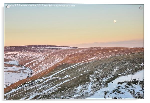  Moon rising above the snowy moors Acrylic by Andrew Kearton