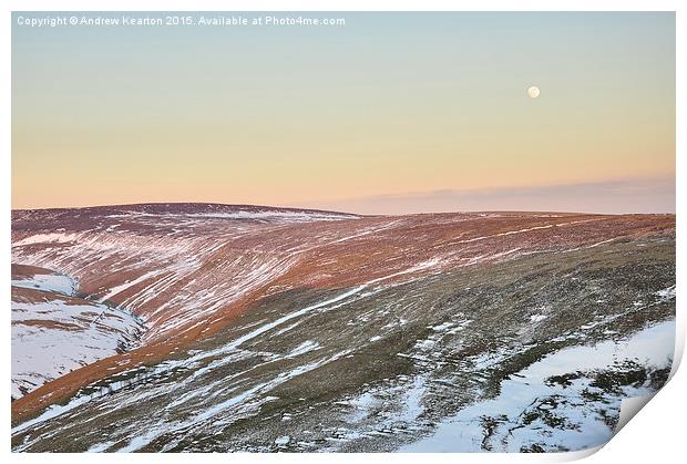  Moon rising above the snowy moors Print by Andrew Kearton