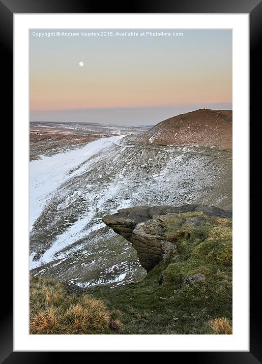  Moon rise in a snowy Peak District scene Framed Mounted Print by Andrew Kearton