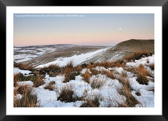  Moon rising above snowy moors Framed Mounted Print by Andrew Kearton