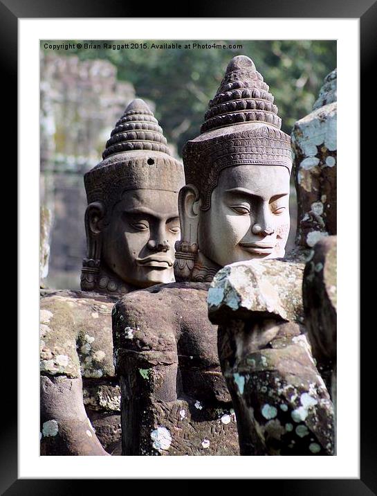  Entrance Statue Heads Angkor Siem Reap Cambodia Framed Mounted Print by Brian  Raggatt