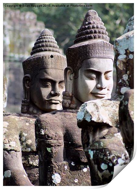  Entrance Statue Heads Angkor Siem Reap Cambodia Print by Brian  Raggatt
