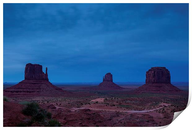 Blue hour in Monument Valley Print by Thomas Schaeffer