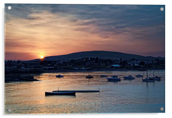 Sunset over Swanage and Purbeck Hills  Acrylic by Darren Galpin