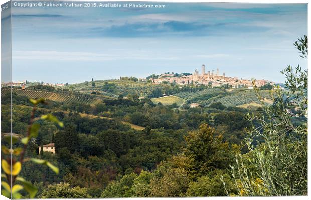  Tuscany landscape view over San Giminiano Canvas Print by Fabrizio Malisan