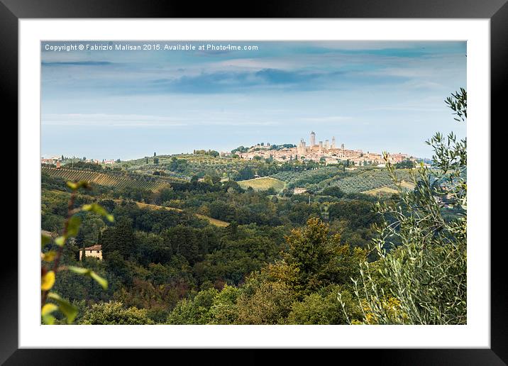  Tuscany landscape view over San Giminiano Framed Mounted Print by Fabrizio Malisan