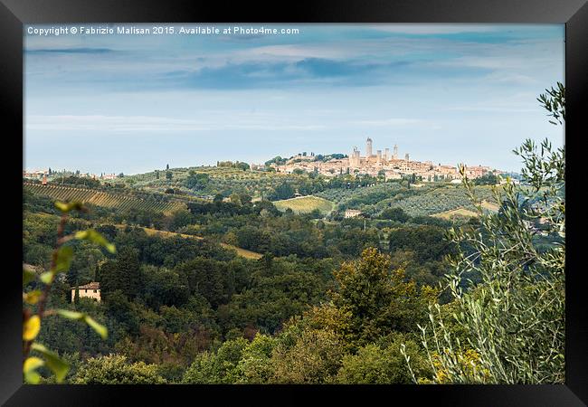  Tuscany landscape view over San Giminiano Framed Print by Fabrizio Malisan