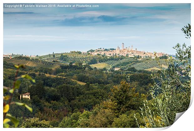  Tuscany landscape view over San Giminiano Print by Fabrizio Malisan
