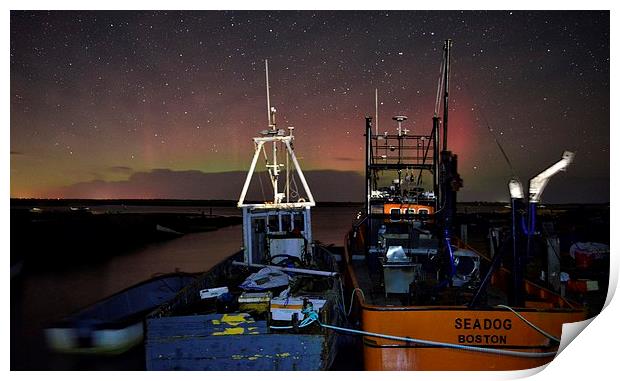  The Northern lights pay a rare visit to Brancaste Print by Gary Pearson