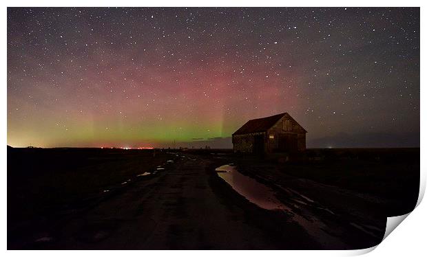  The Northern lights pay a rare visit to Thornham  Print by Gary Pearson