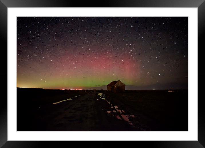 The Northern lights over the old coal barn at Thor Framed Mounted Print by Gary Pearson