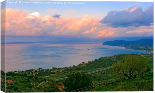 The North Coast of Sicily at Sunset Canvas Print by Gisela Scheffbuch