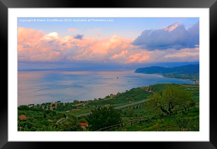 The North Coast of Sicily at Sunset Framed Mounted Print by Gisela Scheffbuch