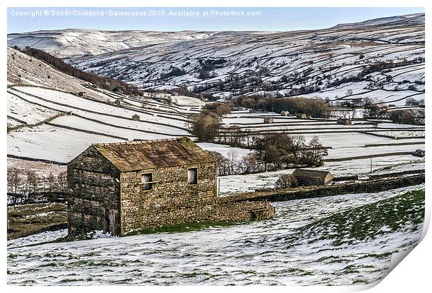  Thwaite Barn In Snow Print by Sandi-Cockayne ADPS