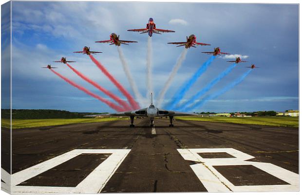 Red Arrows Vulcan XH558 Canvas Print by Oxon Images