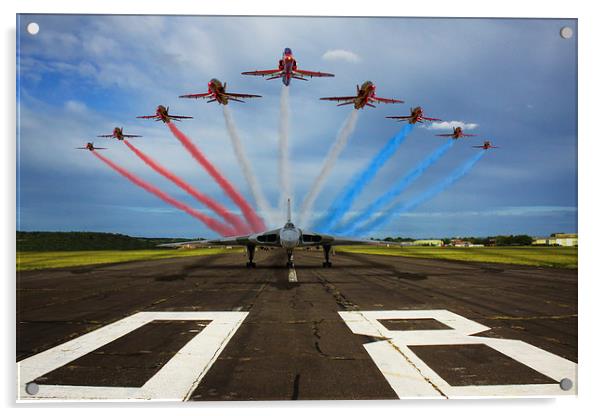 Red Arrows Vulcan XH558 Acrylic by Oxon Images