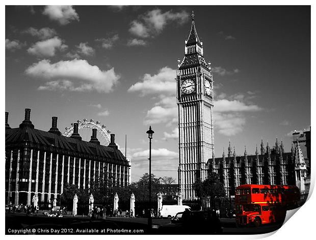 Routemaster Bus and Big Ben Print by Chris Day