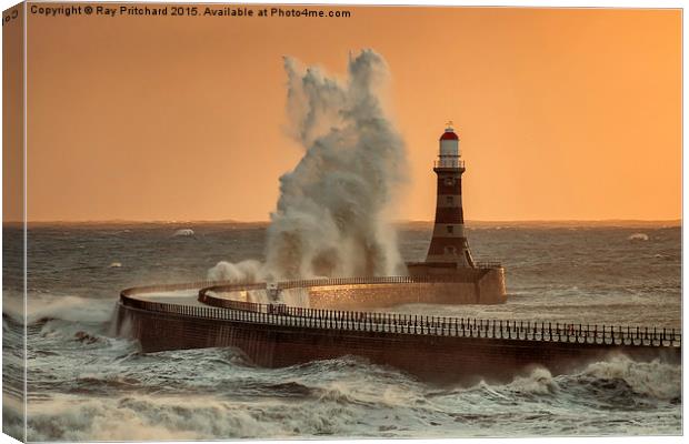 Big Wave at Roker Lighthouse Canvas Print by Ray Pritchard